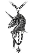 Gothic Antiqued Pewter Skeletal Unicorn Head Pendant