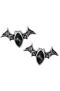 Gothic Bat Stud Earrings With Black Diamond Crystal
