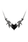 Gothic Demon Heart Necklace With Black Enamel Wings
