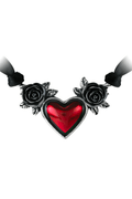 Gothic Heart Necklace With Black Roses and Blood Red Center