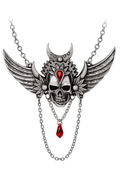 Gothic Winged Skull Necklace With Red Crystal Drop