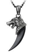 Gothic Wolf Macht Pendant With Black Pewter Fang