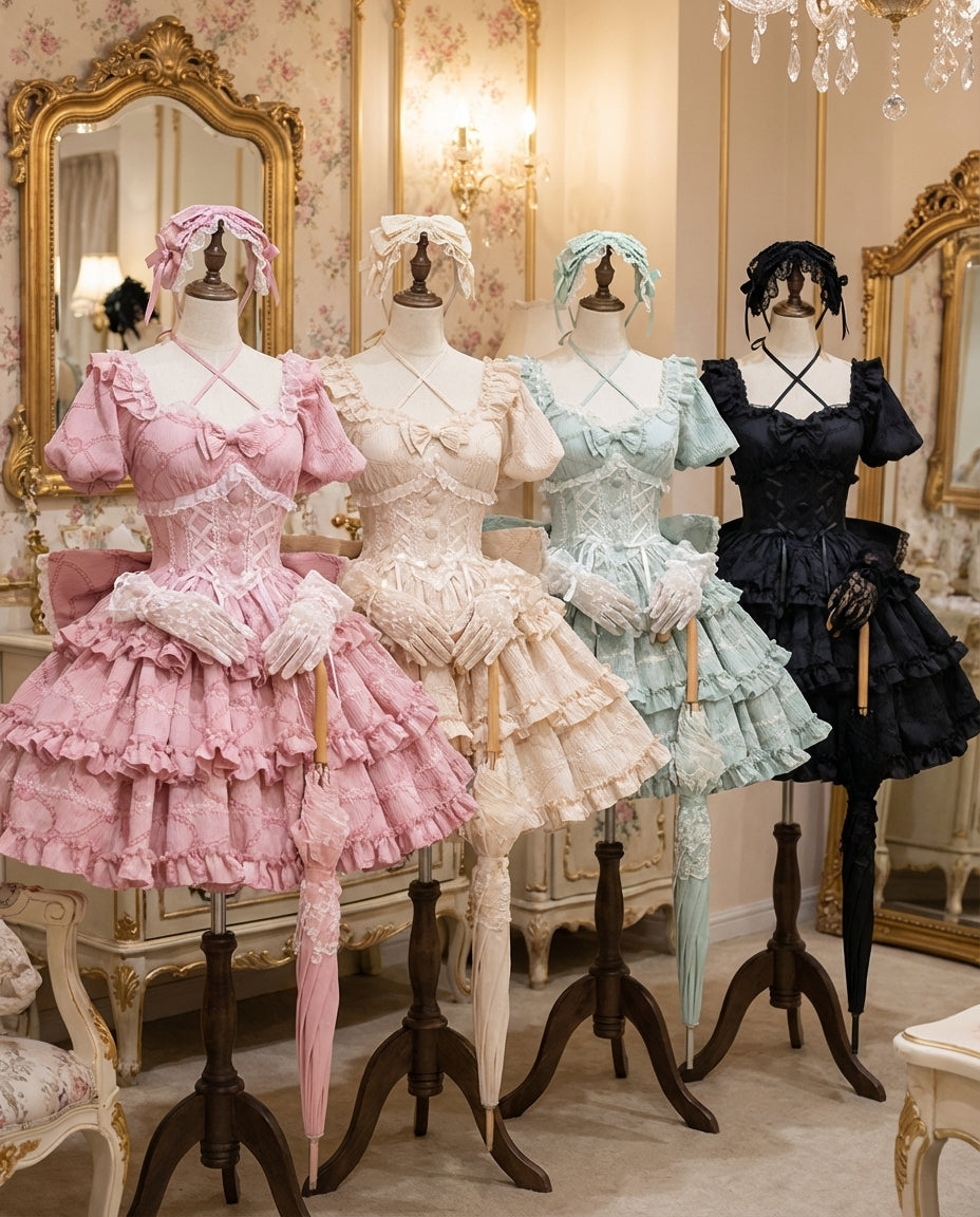 Puff Rose Princess Ribbon Tail Lolita Dress