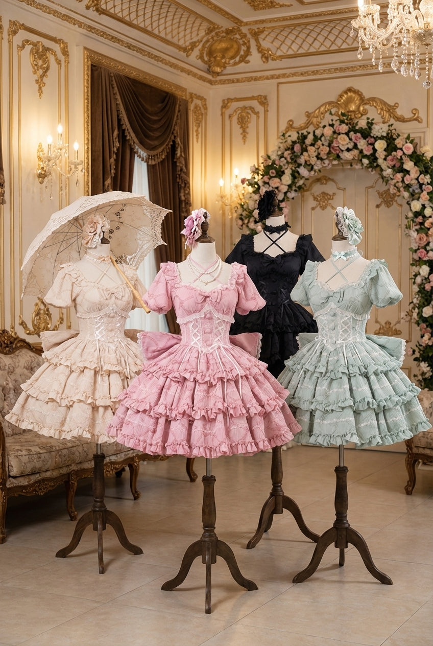 Puff Rose Princess Ribbon Tail Lolita Dress