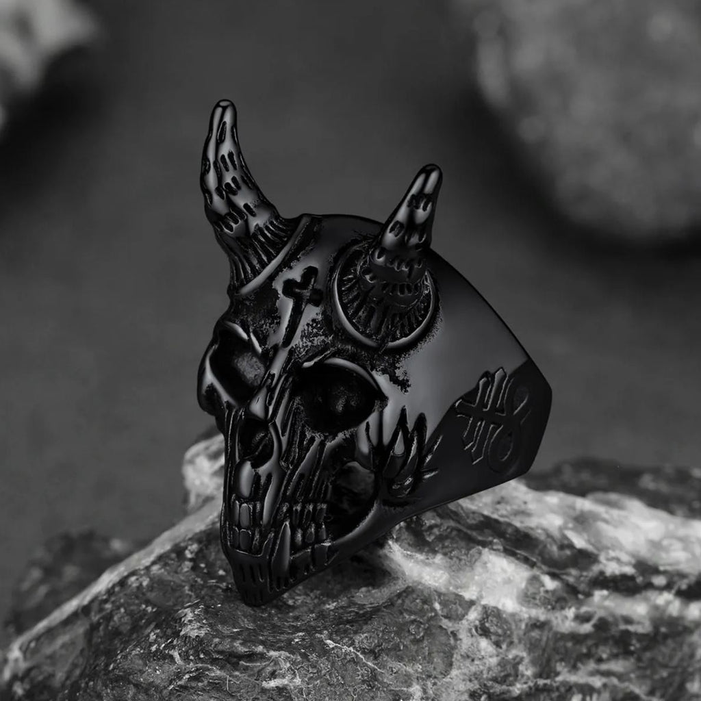 Satanic Baphomet Goat Skull Head Ring for