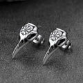 Viking Raven Skull Stud Earrings With Viking Vegvisir for