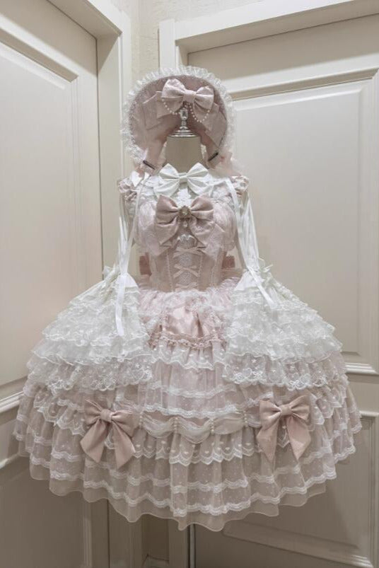 [pre-order] White Sugar Doll Princess Sleeve Suspender Dress Suit + Bonnet Hat