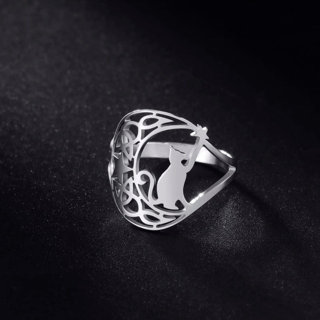 Cat Crescent Celtic Ring
