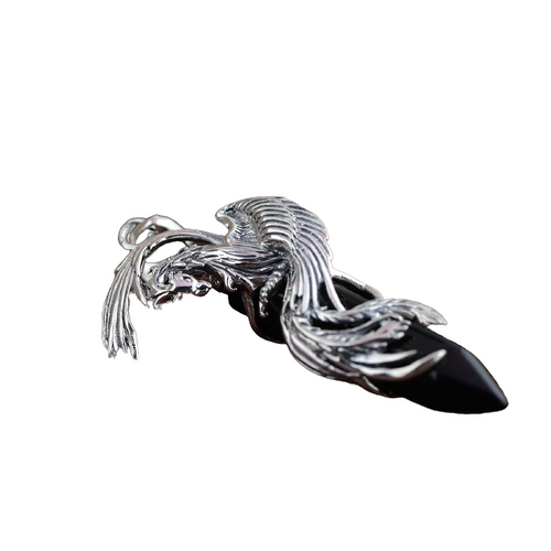 Black Natural Stone of Style Phoenix / Pendant / Jewelry of Sterling Silver