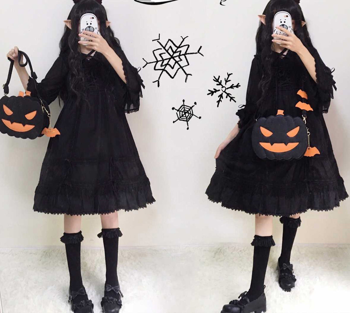 Bat Motif Pumpkin Bag