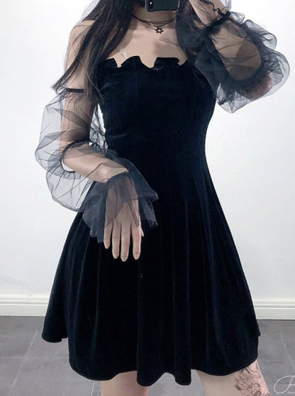 Off Shoulder Dress With Sheer Sleeve