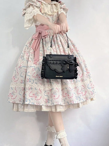 Side Ruffle Heart Ribbon Flap Bag