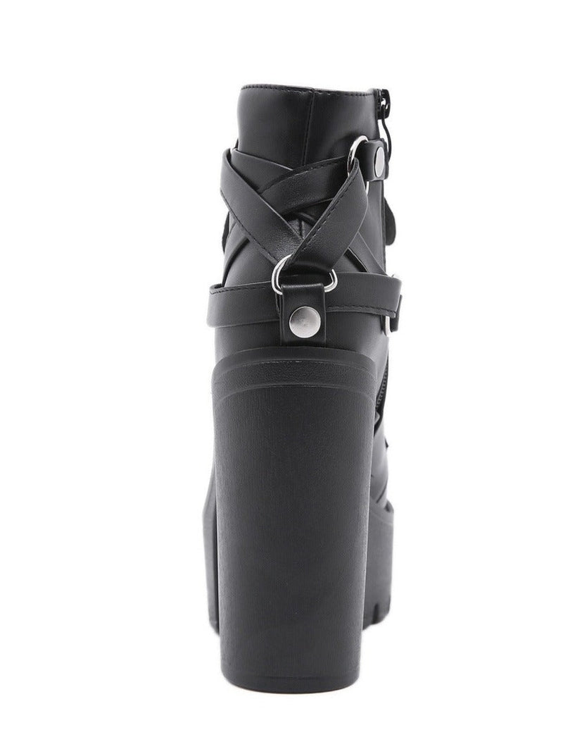 Back Cross Leather Belt Lace-up Super Platform Boots