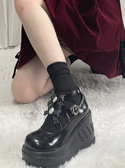 Cross Bow Strap Wedge Sole Shoes