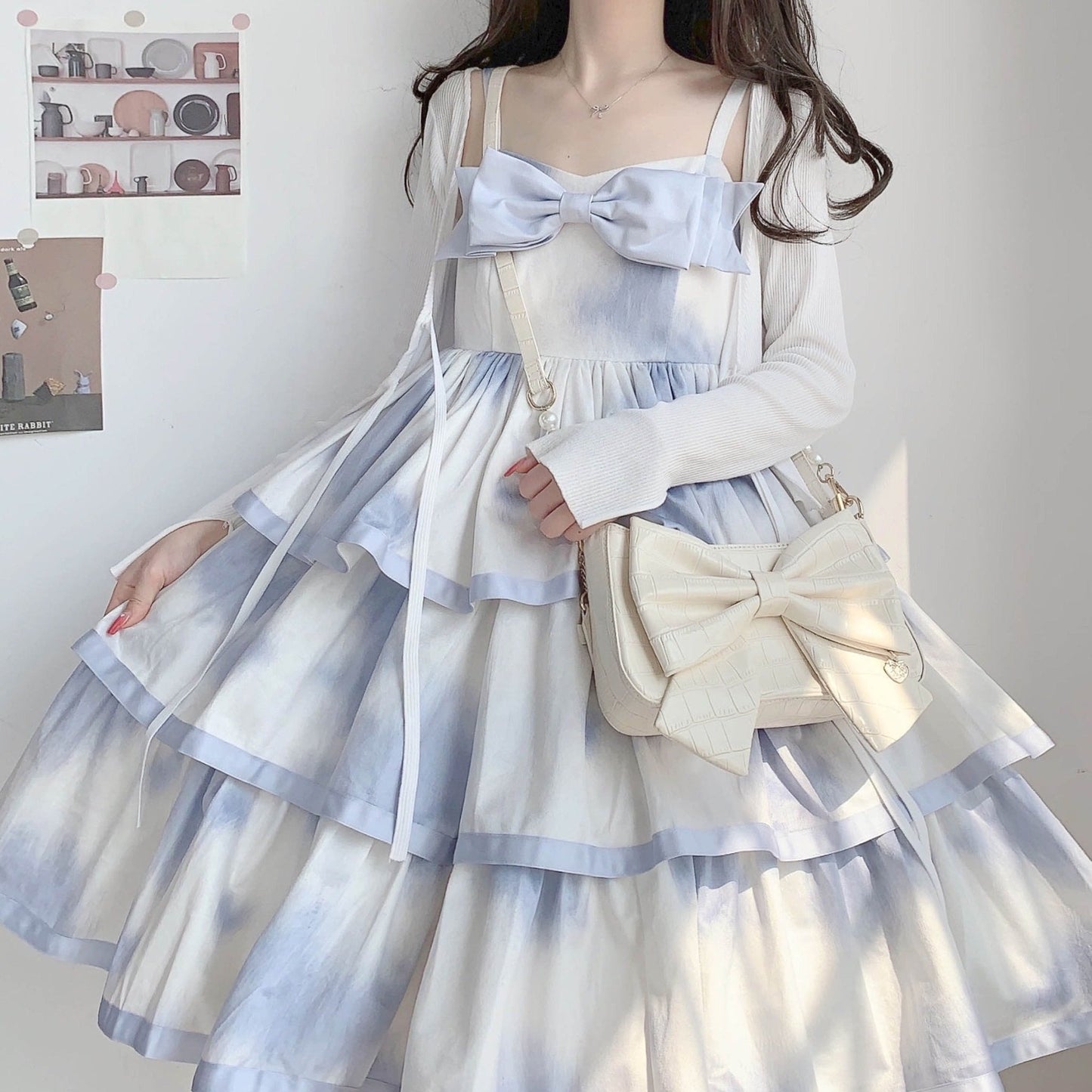 Heart Charm Bow Bag [short & Pearl Long Strap Included]