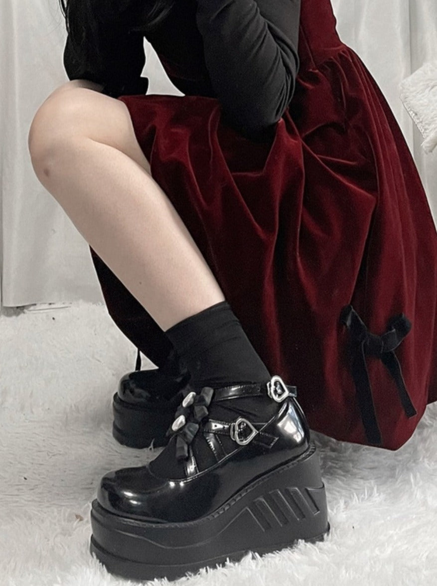 Cross Bow Strap Wedge Sole Shoes