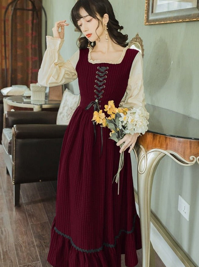 Antique Dress With Lace Up and Candy Sleeve