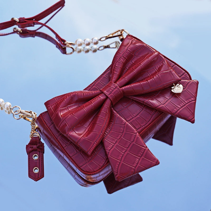 Heart Charm Bow Bag [short & Pearl Long Strap Included]