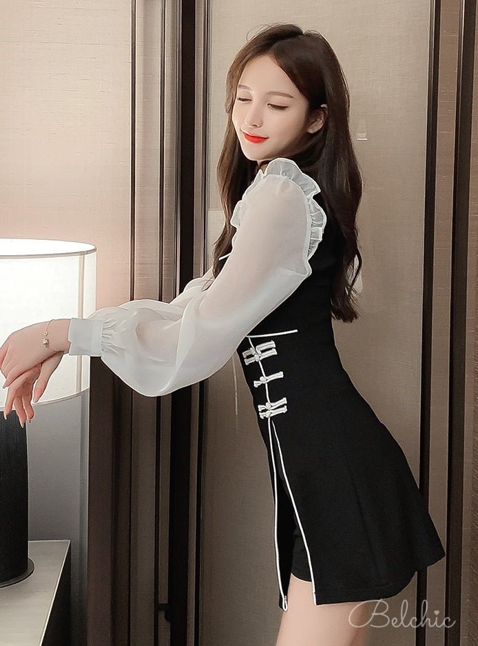 Chiffon Sleeve Docking Chinese-style Dress