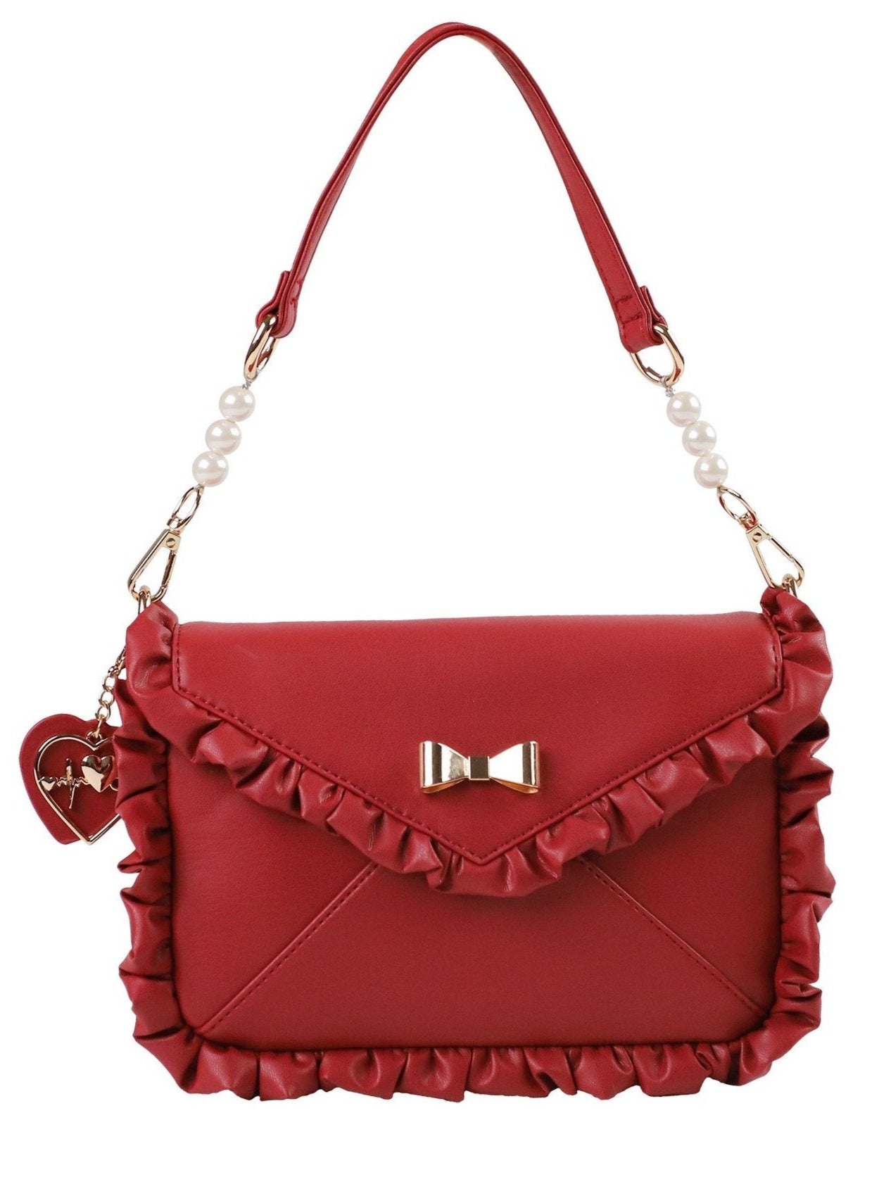 Bag With Heart Strap and Bow Ruffle