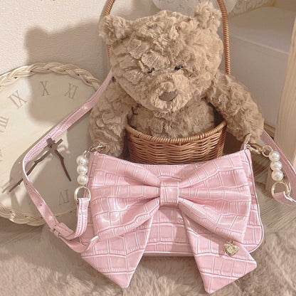 Heart Charm Bow Bag [short & Pearl Long Strap Included]