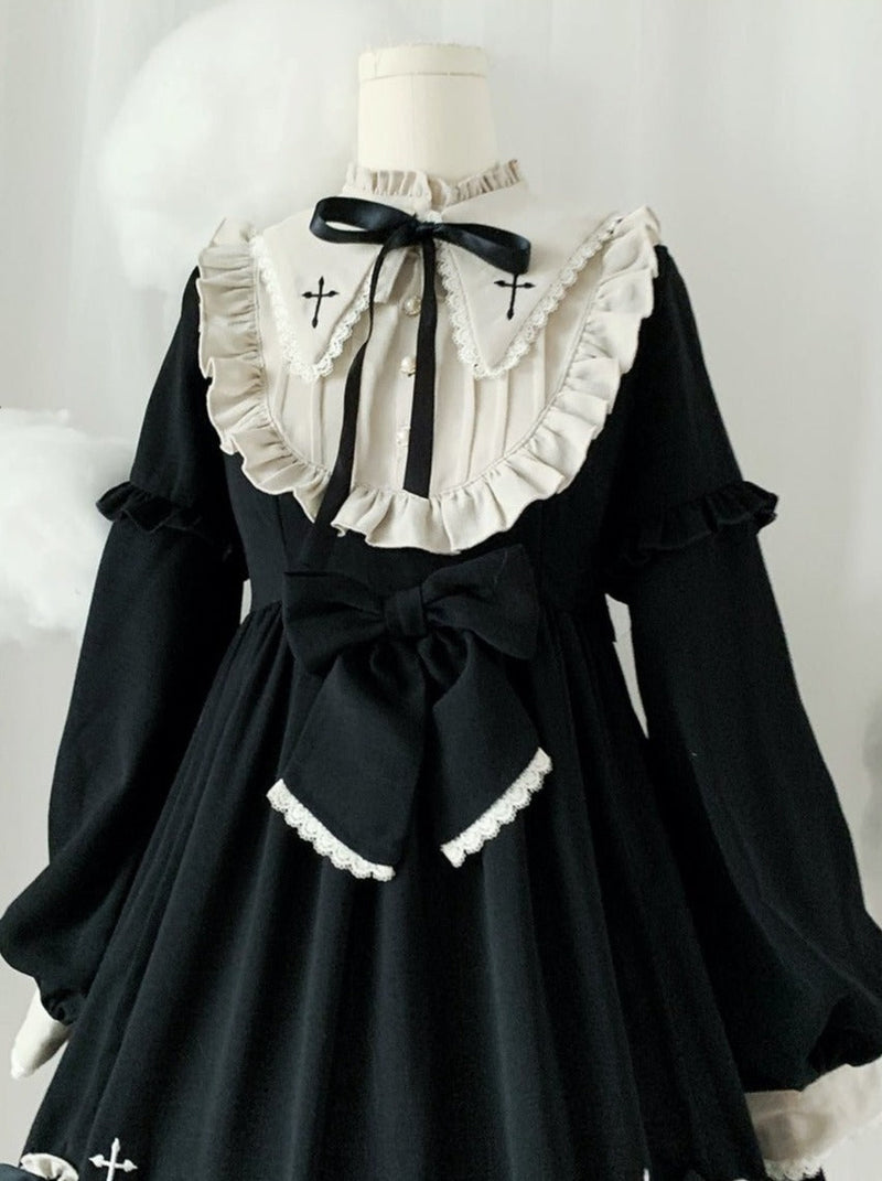 Ruffle Stand Collar Cross Bow Dress