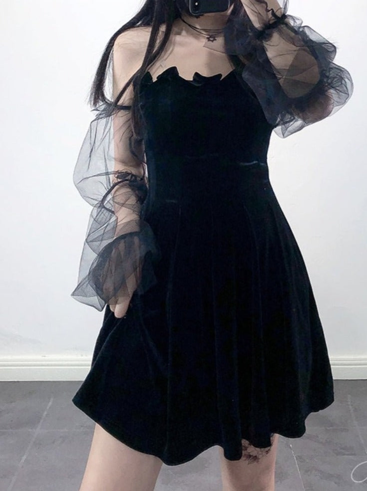 Off Shoulder Dress With Sheer Sleeve