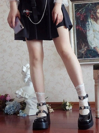 Heart Ring Double Strap Platform Shoes