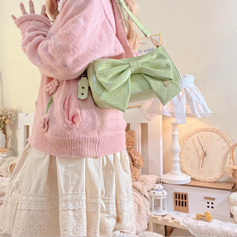 Heart Charm Bow Bag [short & Pearl Long Strap Included]