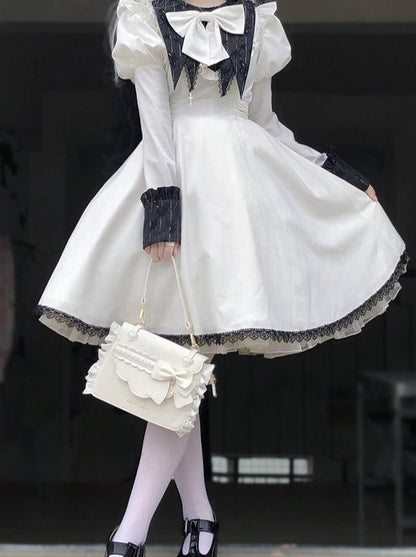 Side Ruffle Heart Ribbon Flap Bag