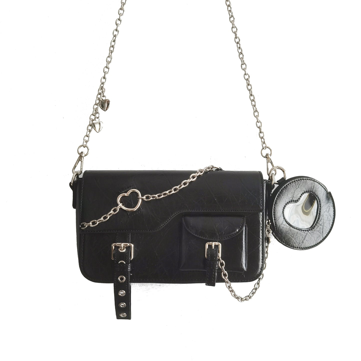 Clear Heart Case With Insert Pocket and Chain Strap Bag