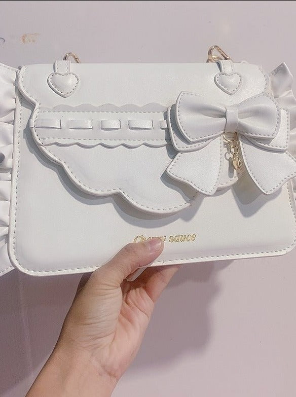 Side Ruffle Heart Ribbon Flap Bag