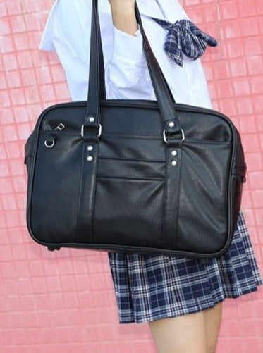 Leather Zip Square Boston Bag