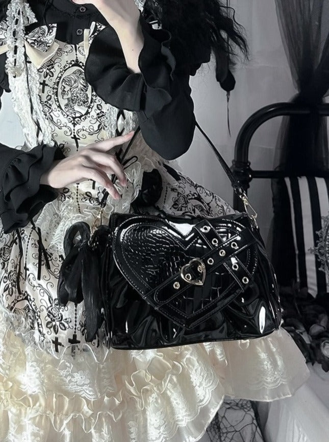 Cross Belt Croc Heart Handle Chain Shoulder Bag