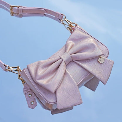 Heart Charm Bow Bag [short & Pearl Long Strap Included]