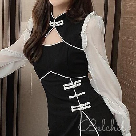 Chiffon Sleeve Docking Chinese-style Dress