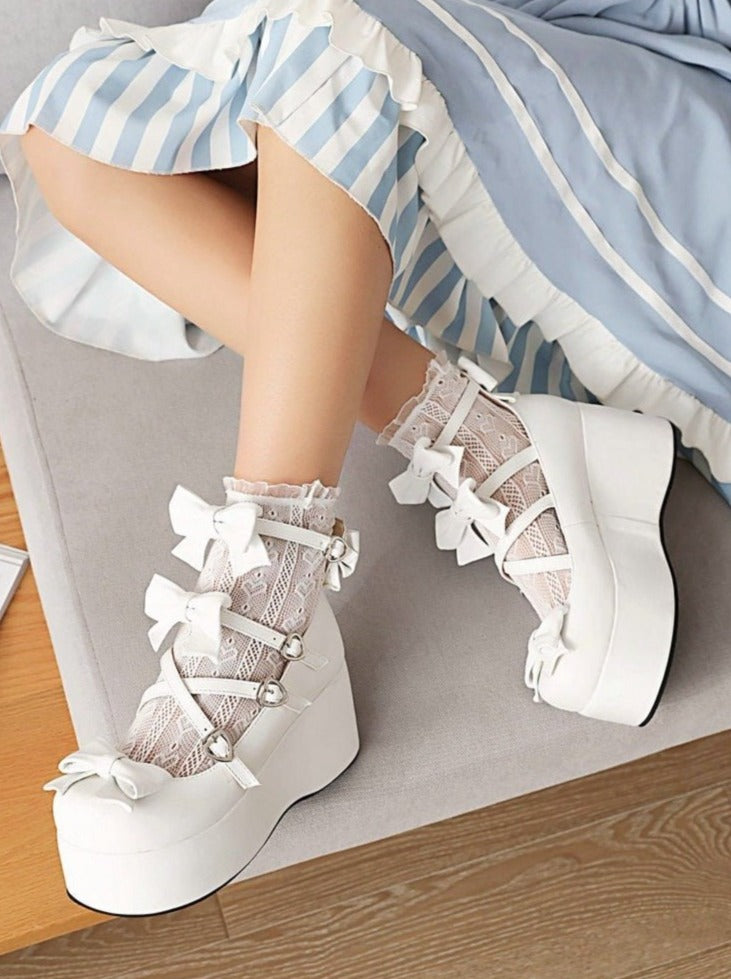 Cross Bow Strap Platform Shoes