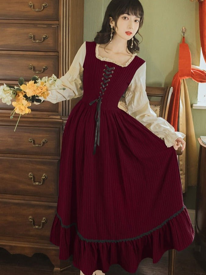 Antique Dress With Lace Up and Candy Sleeve
