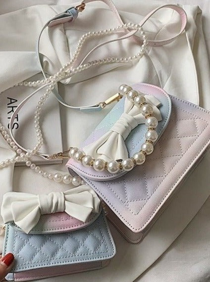 Pearl Handle Quilted Bow Shoulder Bag