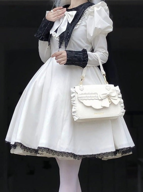 Side Ruffle Heart Ribbon Flap Bag