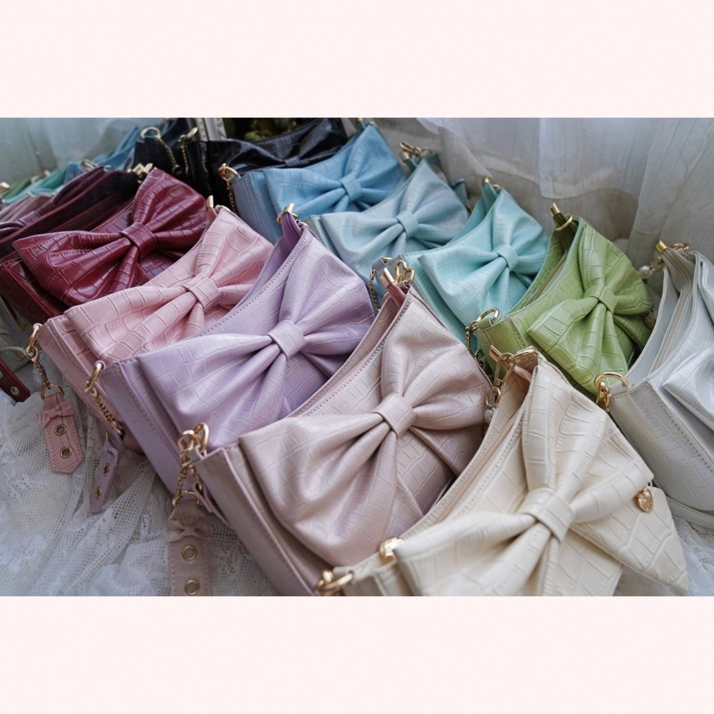Heart Charm Bow Bag [short & Pearl Long Strap Included]