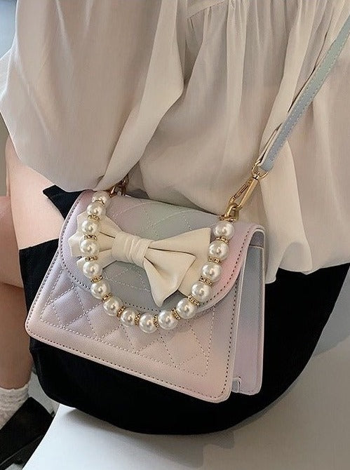 Pearl Handle Quilted Bow Shoulder Bag