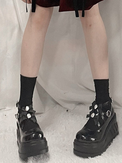 Cross Bow Strap Wedge Sole Shoes