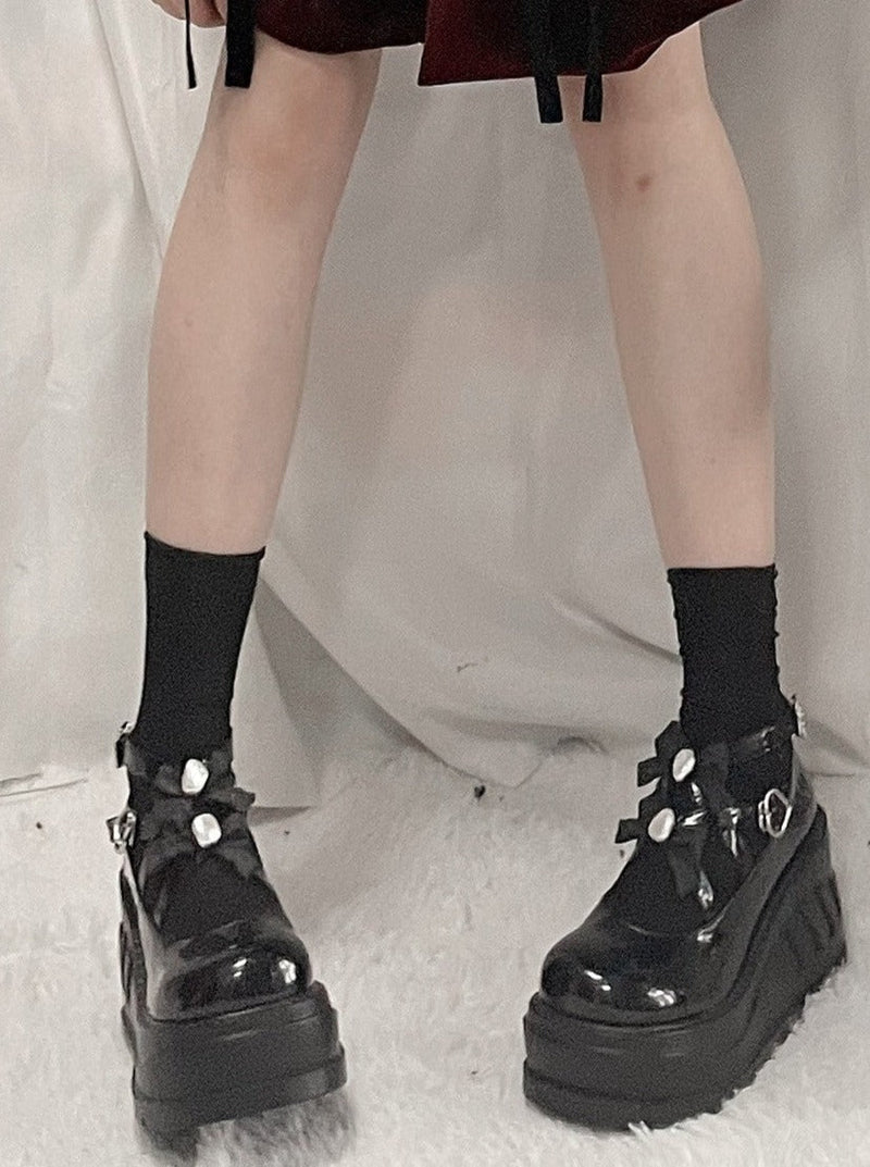 Cross Bow Strap Wedge Sole Shoes