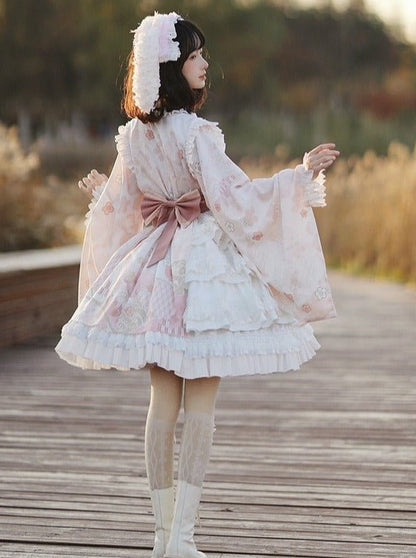 Japanese Cherry Blossom Tiered Dress With Obi Belt