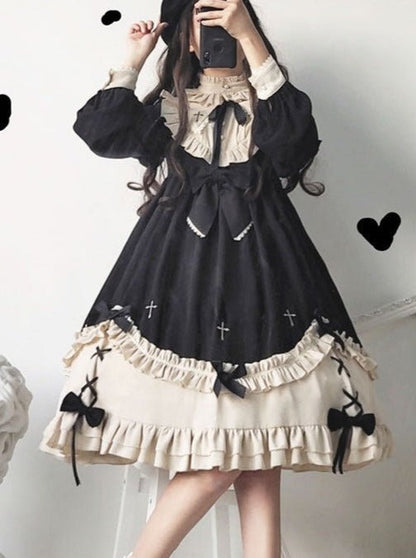 Ruffle Stand Collar Cross Bow Dress
