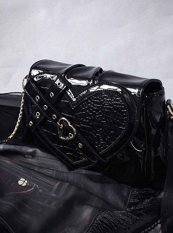 Cross Belt Croc Heart Handle Chain Shoulder Bag