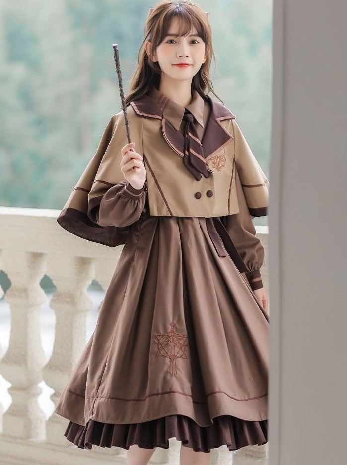 Cape Coat + Emblem Military Dress With Necktie