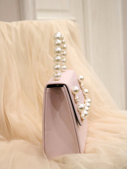 Pearl Deco Flap Bag With Chain Strap