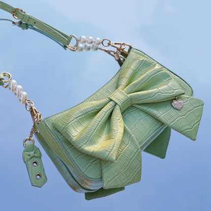 Heart Charm Bow Bag [short & Pearl Long Strap Included]